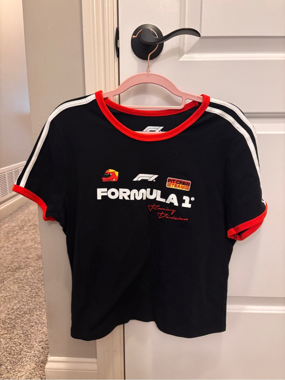 Formula 1 Black Crop Tee with Red Trim